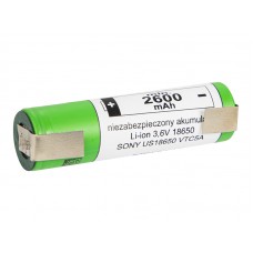 Akumuliatorius 18650 3.6V 2600mAh 35A Li-ion su kontaktais Sony VTC5A